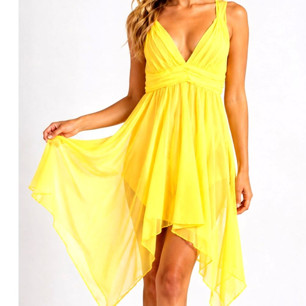 Y2K 2004 Victoria’s Secret Chemise Large Nighty Chiffon Yellow Sheer See Through